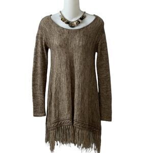 MAX EDITION Women's Brown Scoop Neck Fringe Sweater NWOT Size Small